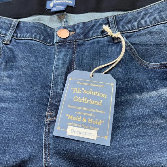 NWT Democracy “Ab”solution Girlfriend Jeans Blue Distressed Stretch Denim - Picture 3 of 7